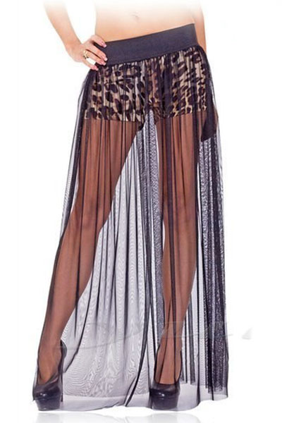 Leopard Print Shorts with Sheer Long Skirt